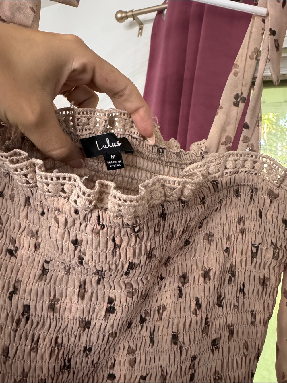 Lulus Blooming Perfection Taupe Floral Print Tie-Strap Smocked Dress - Picture 4 of 4